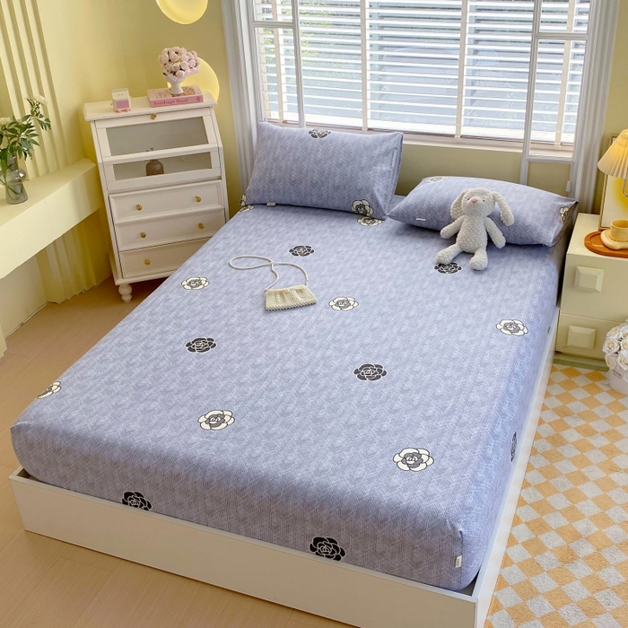 91家纺网 家纺一手货源 找家纺 慕尚家纺 2025新款全棉纯棉老粗布花卉床笠款凉席席子 香奈花