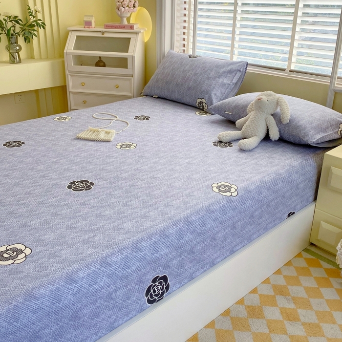 91家纺网 家纺一手货源 找家纺 慕尚家纺 2025新款全棉纯棉老粗布花卉床笠款凉席席子 香奈花