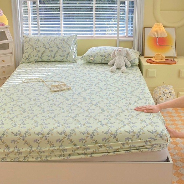 91家纺网 家纺一手货源 找家纺 慕尚家纺 2025新款全棉纯棉老粗布花卉床笠款凉席席子 香颂