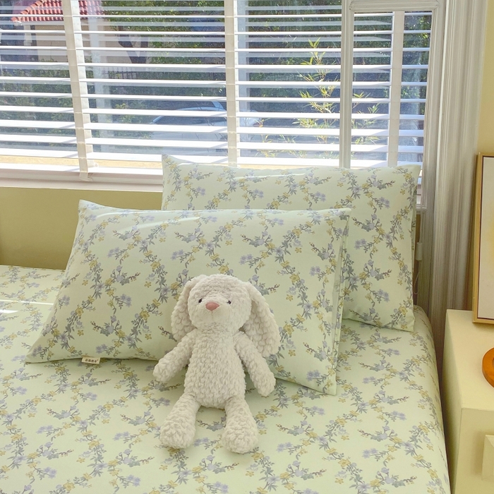 91家纺网 家纺一手货源 找家纺 慕尚家纺 2025新款全棉纯棉老粗布花卉床笠款凉席席子 香颂