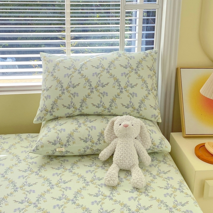 91家纺网 家纺一手货源 找家纺 慕尚家纺 2025新款全棉纯棉老粗布花卉床笠款凉席席子 香颂