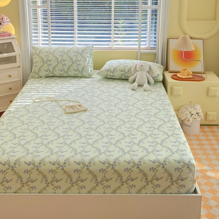 91家纺网 家纺一手货源 找家纺 慕尚家纺 2025新款全棉纯棉老粗布花卉床笠款凉席席子 香颂