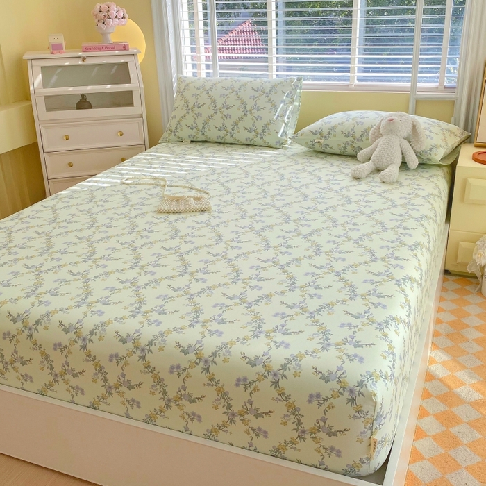 91家纺网 家纺一手货源 找家纺 慕尚家纺 2025新款全棉纯棉老粗布花卉床笠款凉席席子 香颂