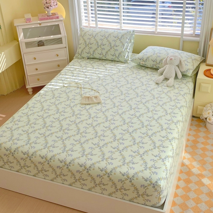 91家纺网 家纺一手货源 找家纺 慕尚家纺 2025新款全棉纯棉老粗布花卉床笠款凉席席子 香颂