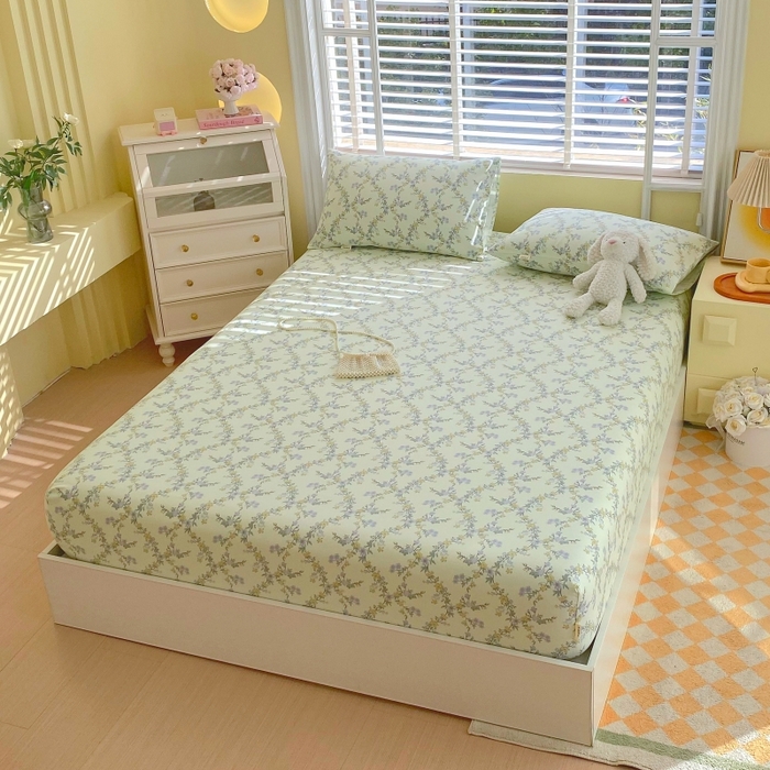 91家纺网 家纺一手货源 找家纺 慕尚家纺 2025新款全棉纯棉老粗布花卉床笠款凉席席子 香颂