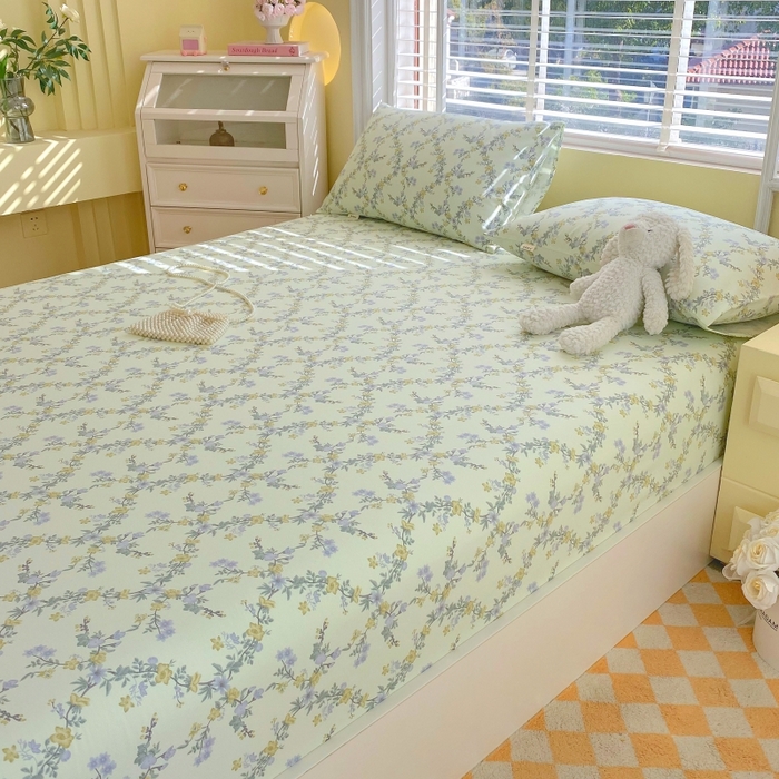 91家纺网 家纺一手货源 找家纺 慕尚家纺 2025新款全棉纯棉老粗布花卉床笠款凉席席子 香颂