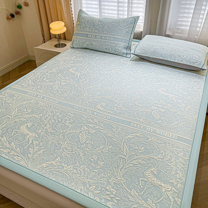 91家纺网 家纺一手货源 找家纺 （总）全季家居 2025新款A类乙纶PE花卉轻奢提花系列凉豆豆席