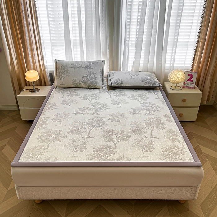 91家纺网 家纺一手货源 找家纺 全季家居 2025新款A类乙纶PE花卉轻奢提花系列凉豆豆席 床席款-迷雾森林-深棕