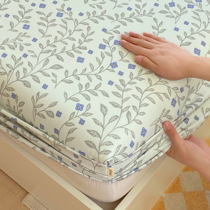 91家纺网 家纺一手货源 找家纺 慕尚家纺 2025新款全棉纯棉老粗布花卉床笠款凉席席子 幸运草