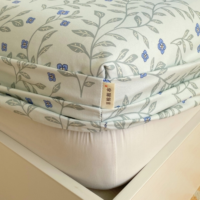91家纺网 家纺一手货源 找家纺 慕尚家纺 2025新款全棉纯棉老粗布花卉床笠款凉席席子 幸运草