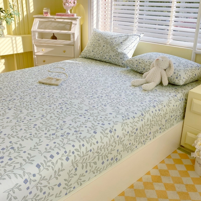 91家纺网 家纺一手货源 找家纺 慕尚家纺 2025新款全棉纯棉老粗布花卉床笠款凉席席子 幸运草