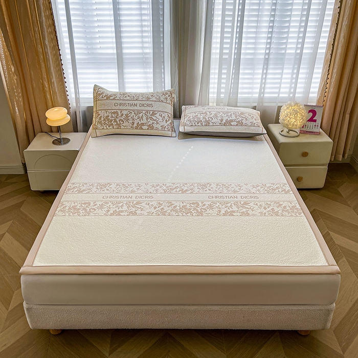 91家纺网 家纺一手货源 找家纺 全季家居 2025新款A类乙纶PE花卉轻奢提花系列凉豆豆席 床席款-浪漫枫林-浅咖