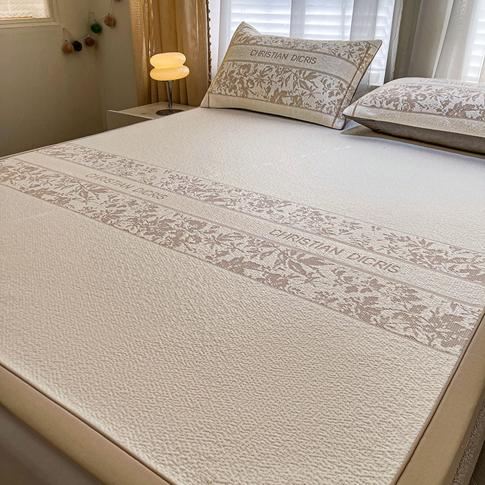 91家纺网 家纺一手货源 找家纺 全季家居 2025新款A类乙纶PE花卉轻奢提花系列凉豆豆席 床席款-浪漫枫林-浅咖