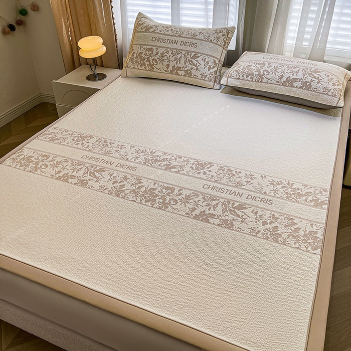 91家纺网 家纺一手货源 找家纺 全季家居 2025新款A类乙纶PE花卉轻奢提花系列凉豆豆席 床席款-浪漫枫林-浅咖