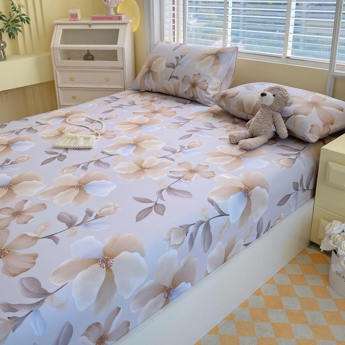 91家纺网 家纺一手货源 找家纺 慕尚家纺 2025新款全棉纯棉老粗布花卉床笠款凉席席子 秀雅