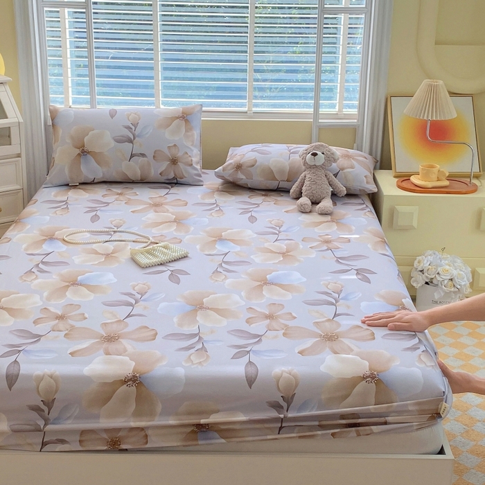 91家纺网 家纺一手货源 找家纺 慕尚家纺 2025新款全棉纯棉老粗布花卉床笠款凉席席子 秀雅