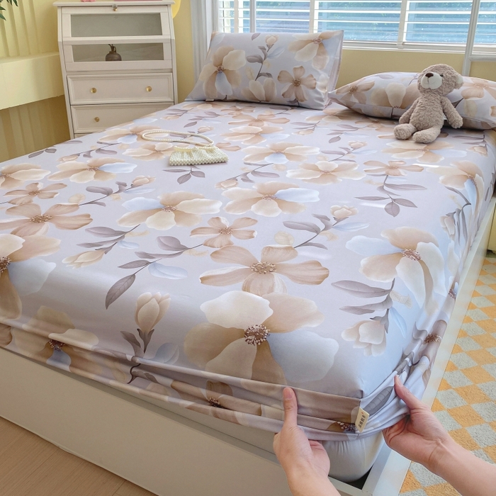 91家纺网 家纺一手货源 找家纺 慕尚家纺 2025新款全棉纯棉老粗布花卉床笠款凉席席子 秀雅