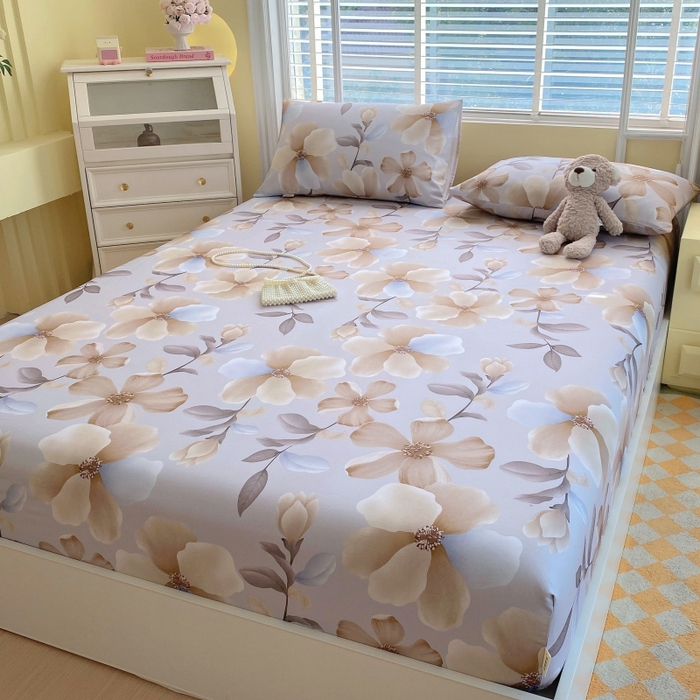 91家纺网 家纺一手货源 找家纺 慕尚家纺 2025新款全棉纯棉老粗布花卉床笠款凉席席子 秀雅