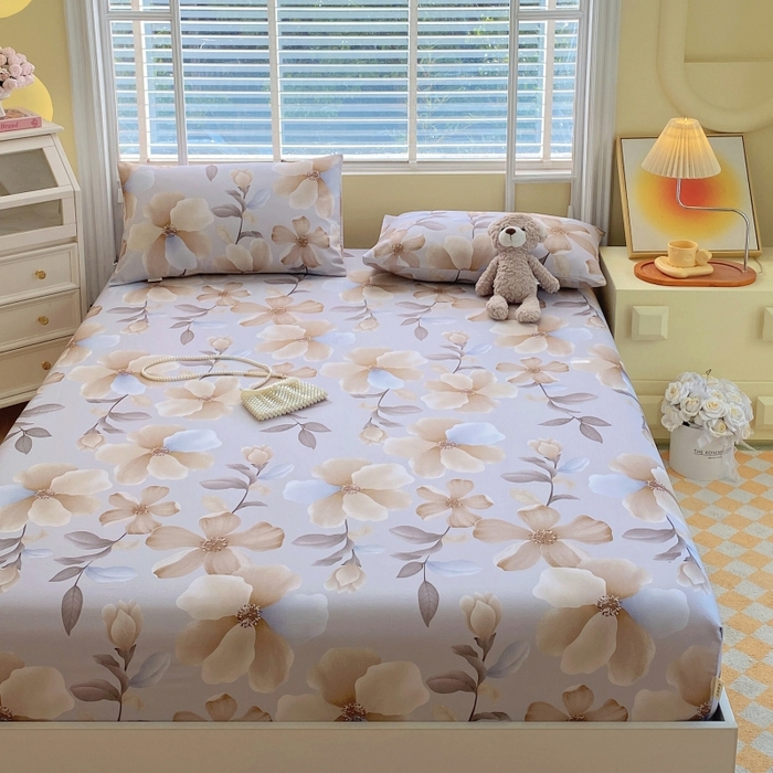 91家纺网 家纺一手货源 找家纺 慕尚家纺 2025新款全棉纯棉老粗布花卉床笠款凉席席子 秀雅