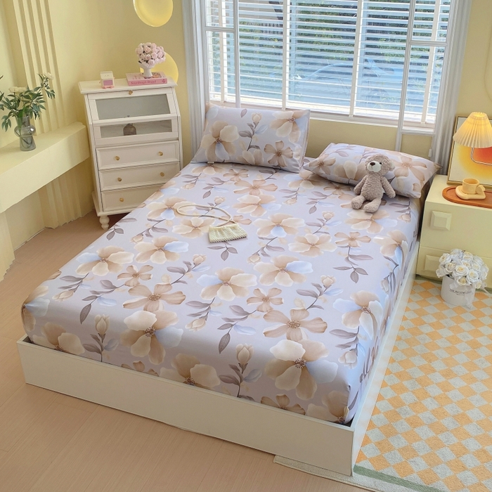 91家纺网 家纺一手货源 找家纺 慕尚家纺 2025新款全棉纯棉老粗布花卉床笠款凉席席子 秀雅