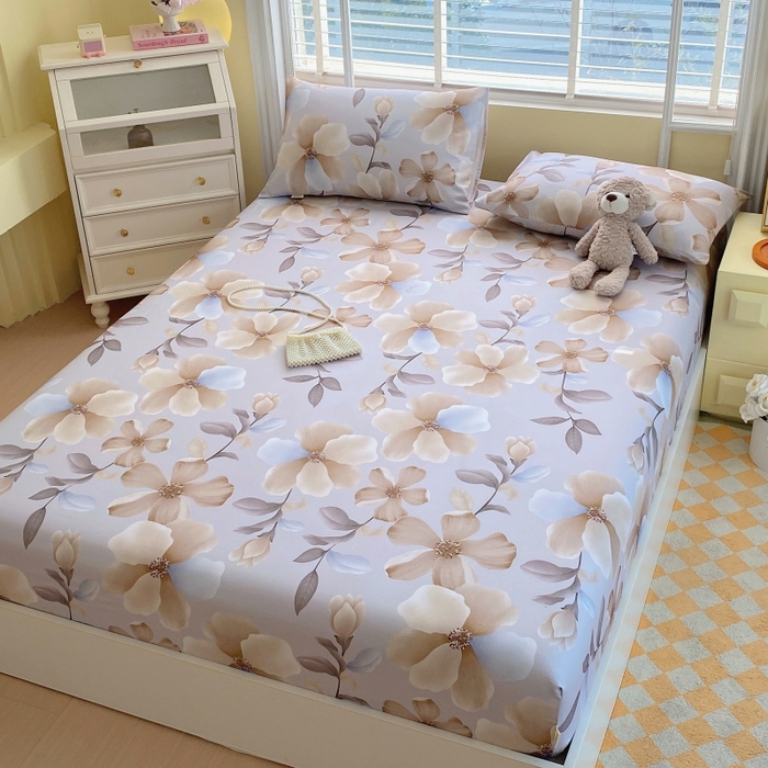 91家纺网 家纺一手货源 找家纺 慕尚家纺 2025新款全棉纯棉老粗布花卉床笠款凉席席子 秀雅