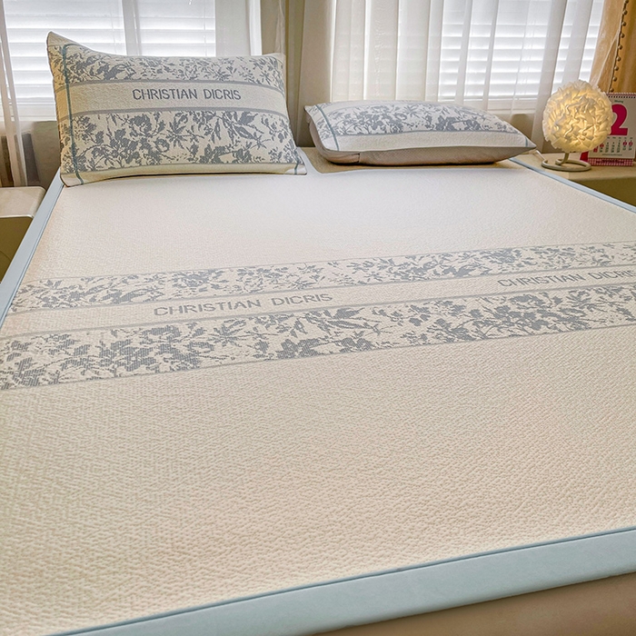 91家纺网 家纺一手货源 找家纺 全季家居 2025新款A类乙纶PE花卉轻奢提花系列凉豆豆席 床席款-浪漫枫林-天蓝