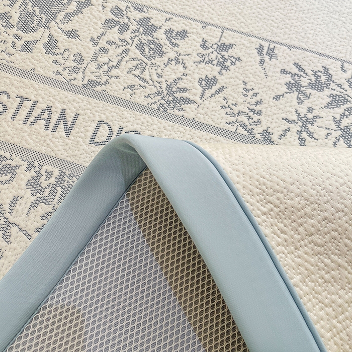 91家纺网 家纺一手货源 找家纺 全季家居 2025新款A类乙纶PE花卉轻奢提花系列凉豆豆席 床席款-浪漫枫林-天蓝