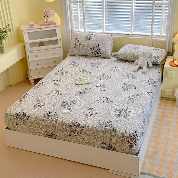 91家纺网 家纺一手货源 找家纺 慕尚家纺 2025新款全棉纯棉老粗布花卉床笠款凉席席子 叶纷飞