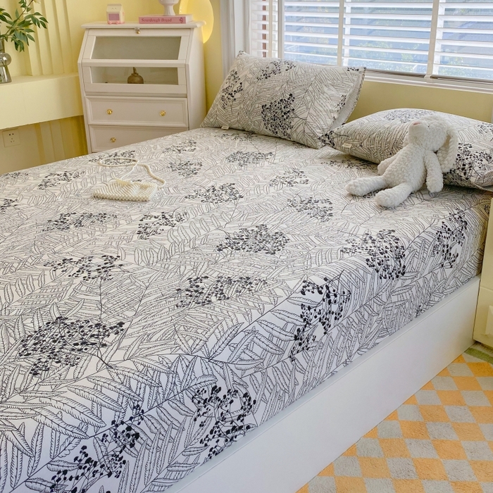 91家纺网 家纺一手货源 找家纺 慕尚家纺 2025新款全棉纯棉老粗布花卉床笠款凉席席子 叶纷飞