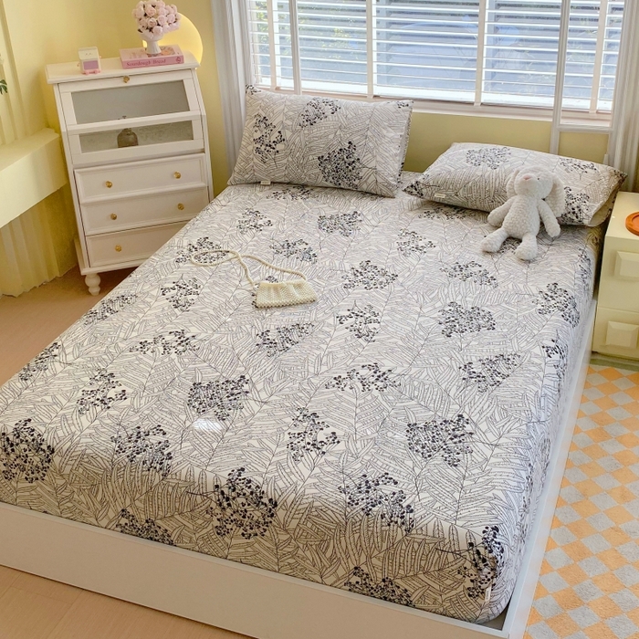 91家纺网 家纺一手货源 找家纺 慕尚家纺 2025新款全棉纯棉老粗布花卉床笠款凉席席子 叶纷飞