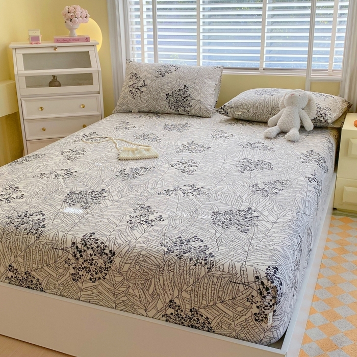 91家纺网 家纺一手货源 找家纺 慕尚家纺 2025新款全棉纯棉老粗布花卉床笠款凉席席子 叶纷飞