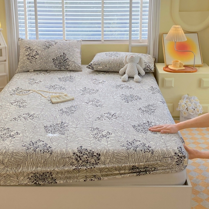 91家纺网 家纺一手货源 找家纺 慕尚家纺 2025新款全棉纯棉老粗布花卉床笠款凉席席子 叶纷飞