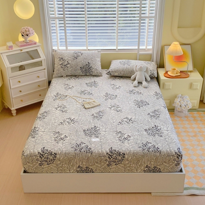 91家纺网 家纺一手货源 找家纺 慕尚家纺 2025新款全棉纯棉老粗布花卉床笠款凉席席子 叶纷飞