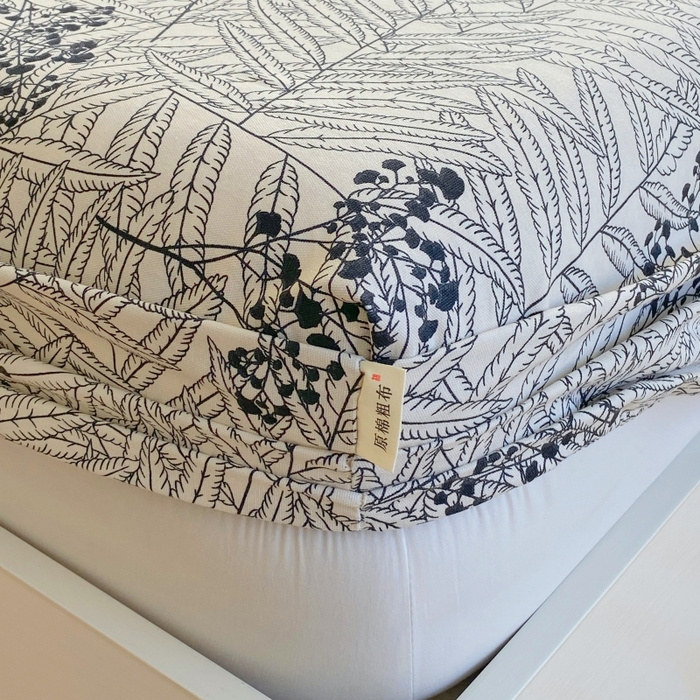 91家纺网 家纺一手货源 找家纺 慕尚家纺 2025新款全棉纯棉老粗布花卉床笠款凉席席子 叶纷飞