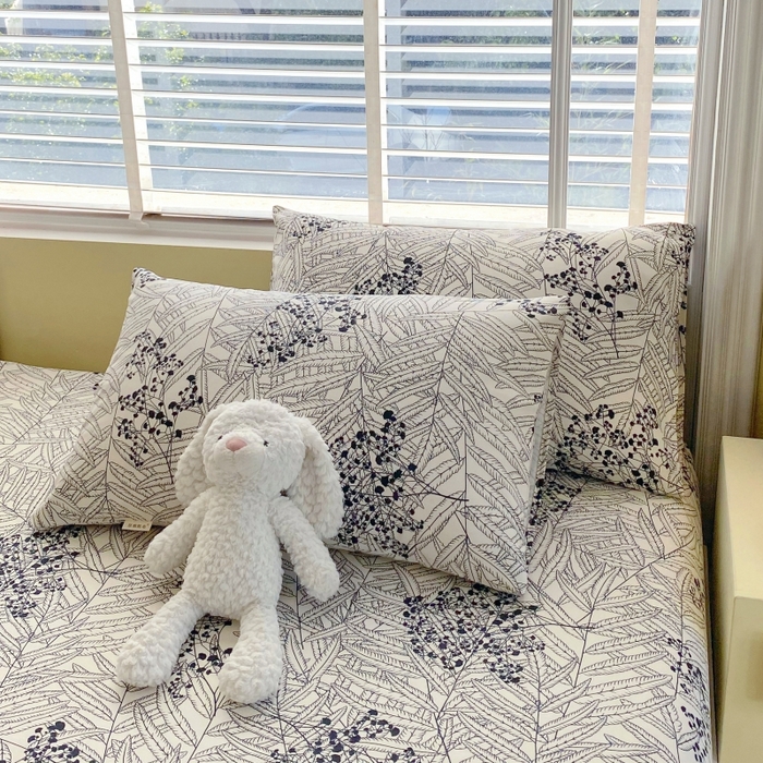 91家纺网 家纺一手货源 找家纺 慕尚家纺 2025新款全棉纯棉老粗布花卉床笠款凉席席子 叶纷飞