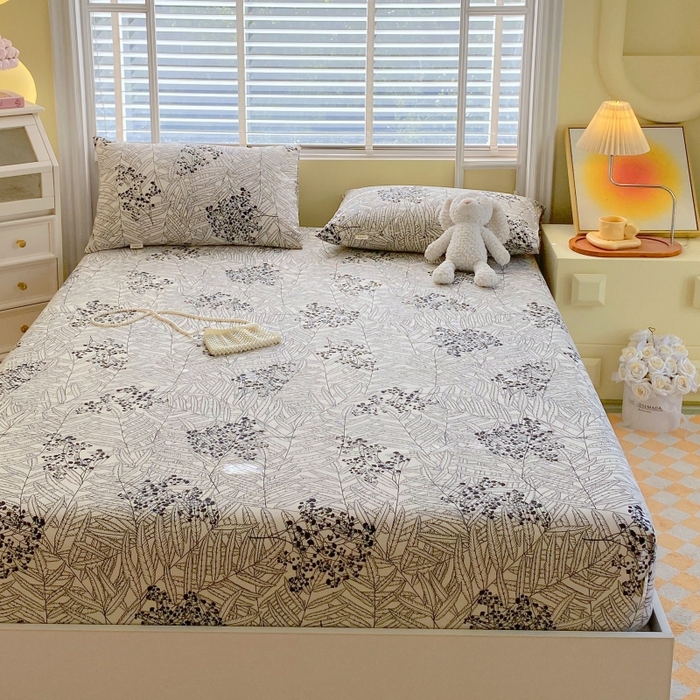 91家纺网 家纺一手货源 找家纺 慕尚家纺 2025新款全棉纯棉老粗布花卉床笠款凉席席子 叶纷飞