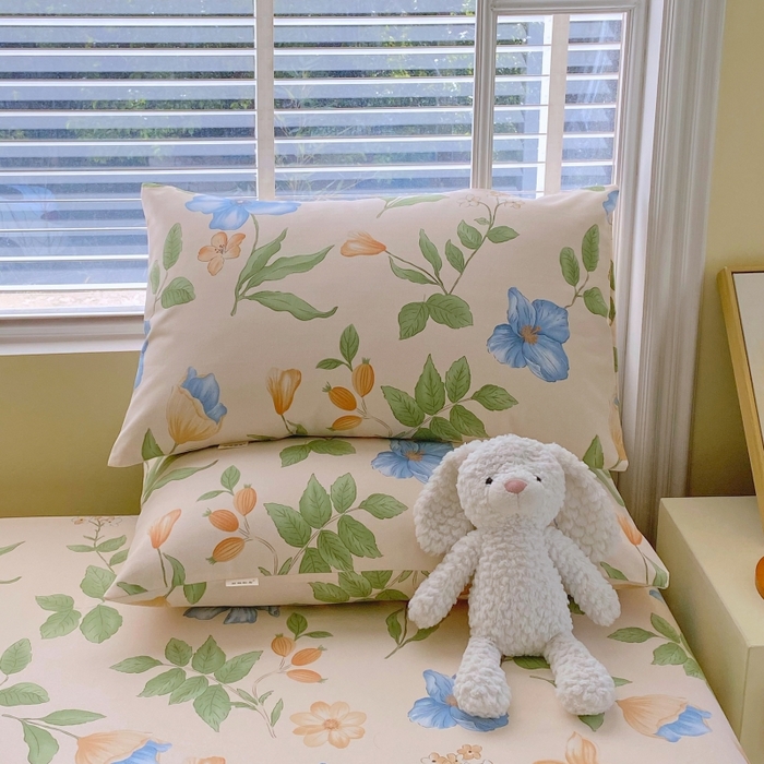 91家纺网 家纺一手货源 找家纺 慕尚家纺 2025新款全棉纯棉老粗布花卉床笠款凉席席子 依恋