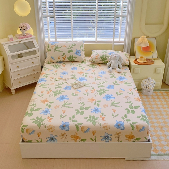 91家纺网 家纺一手货源 找家纺 慕尚家纺 2025新款全棉纯棉老粗布花卉床笠款凉席席子 依恋