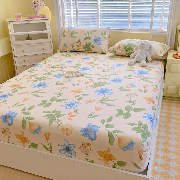 91家纺网 家纺一手货源 找家纺 慕尚家纺 2025新款全棉纯棉老粗布花卉床笠款凉席席子 依恋