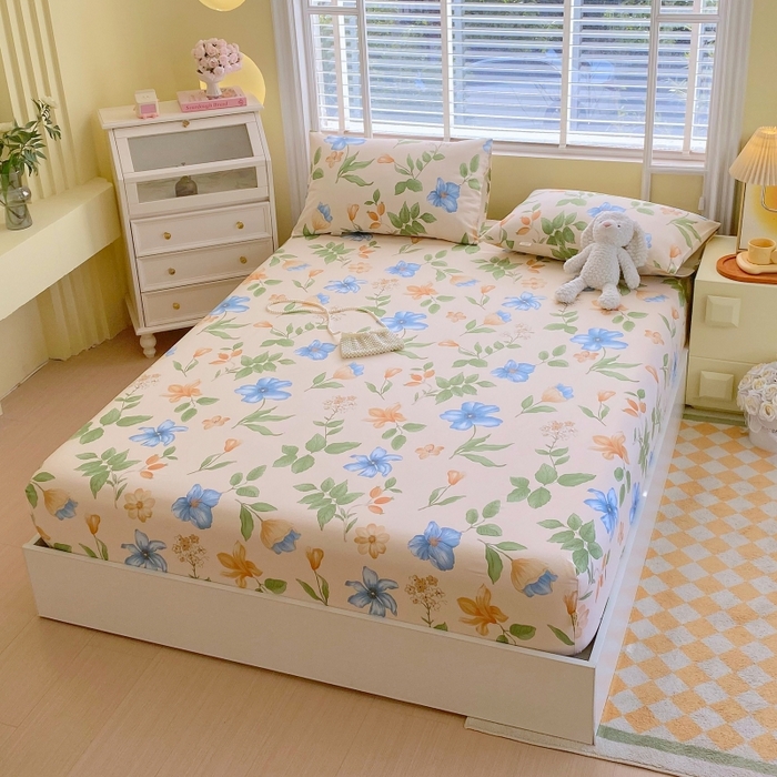 91家纺网 家纺一手货源 找家纺 慕尚家纺 2025新款全棉纯棉老粗布花卉床笠款凉席席子 依恋