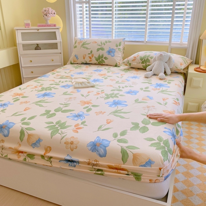 91家纺网 家纺一手货源 找家纺 慕尚家纺 2025新款全棉纯棉老粗布花卉床笠款凉席席子 依恋