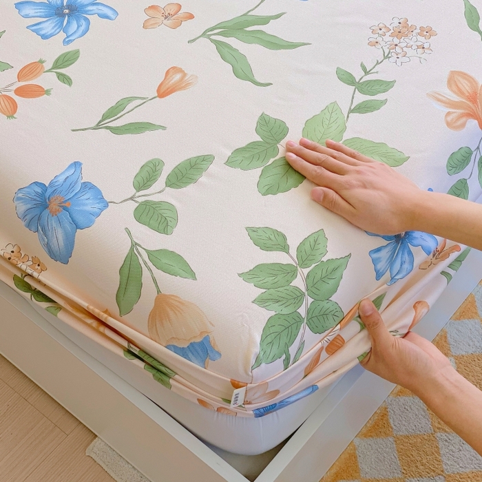 91家纺网 家纺一手货源 找家纺 慕尚家纺 2025新款全棉纯棉老粗布花卉床笠款凉席席子 依恋