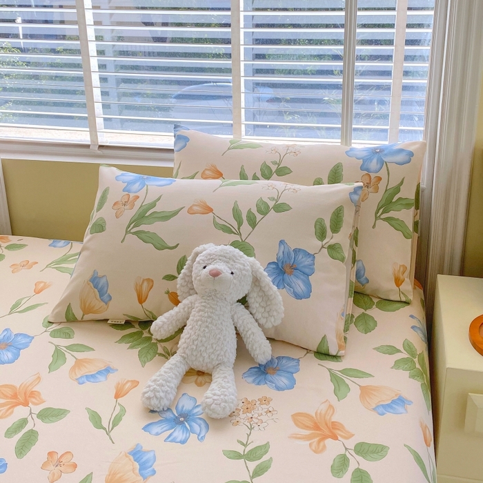 91家纺网 家纺一手货源 找家纺 慕尚家纺 2025新款全棉纯棉老粗布花卉床笠款凉席席子 依恋