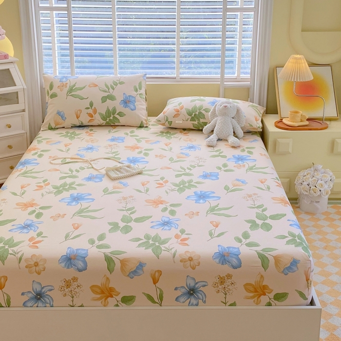 91家纺网 家纺一手货源 找家纺 慕尚家纺 2025新款全棉纯棉老粗布花卉床笠款凉席席子 依恋