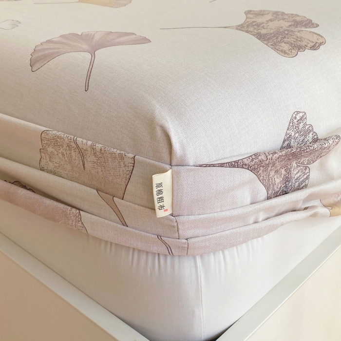 91家纺网 家纺一手货源 找家纺 慕尚家纺 2025新款全棉纯棉老粗布花卉床笠款凉席席子 银杏叶