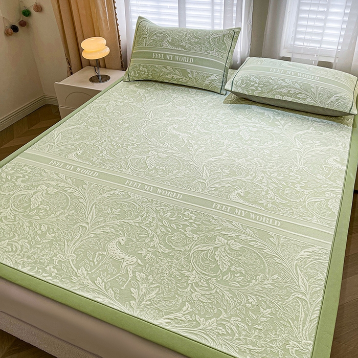 全季家居 2025新款A类乙纶PE花卉轻奢提花系列凉豆豆席 床席款-麋鹿花园-水绿