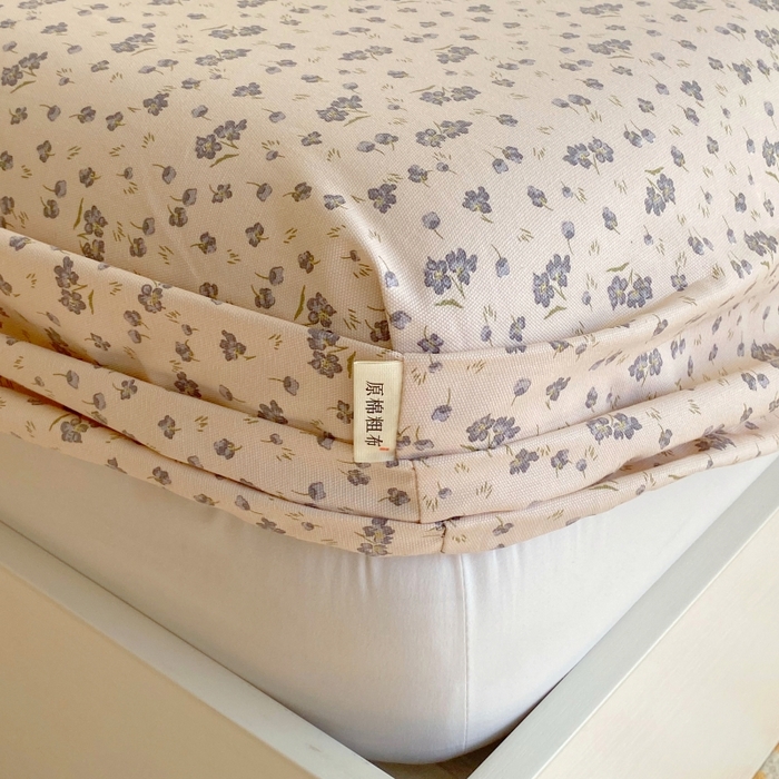 91家纺网 家纺一手货源 找家纺 慕尚家纺 2025新款全棉纯棉老粗布花卉床笠款凉席席子 紫韵