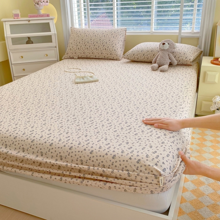 91家纺网 家纺一手货源 找家纺 慕尚家纺 2025新款全棉纯棉老粗布花卉床笠款凉席席子 紫韵