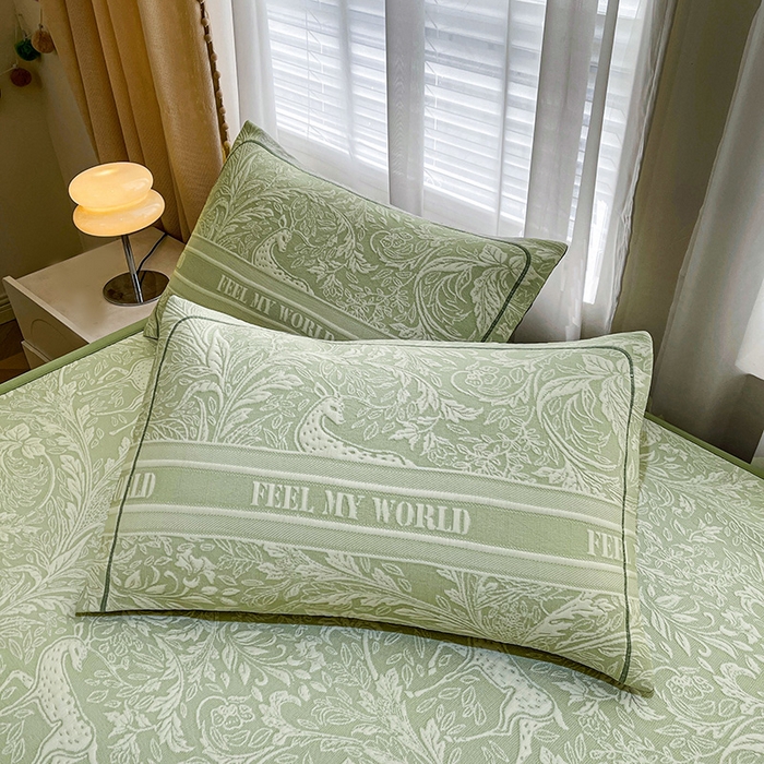 91家纺网 家纺一手货源 找家纺 全季家居 2025新款A类乙纶PE花卉轻奢提花系列凉豆豆席 床席款-麋鹿花园-水绿