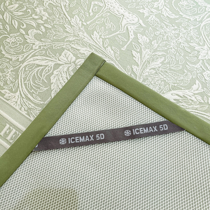 91家纺网 家纺一手货源 找家纺 全季家居 2025新款A类乙纶PE花卉轻奢提花系列凉豆豆席 床席款-麋鹿花园-水绿